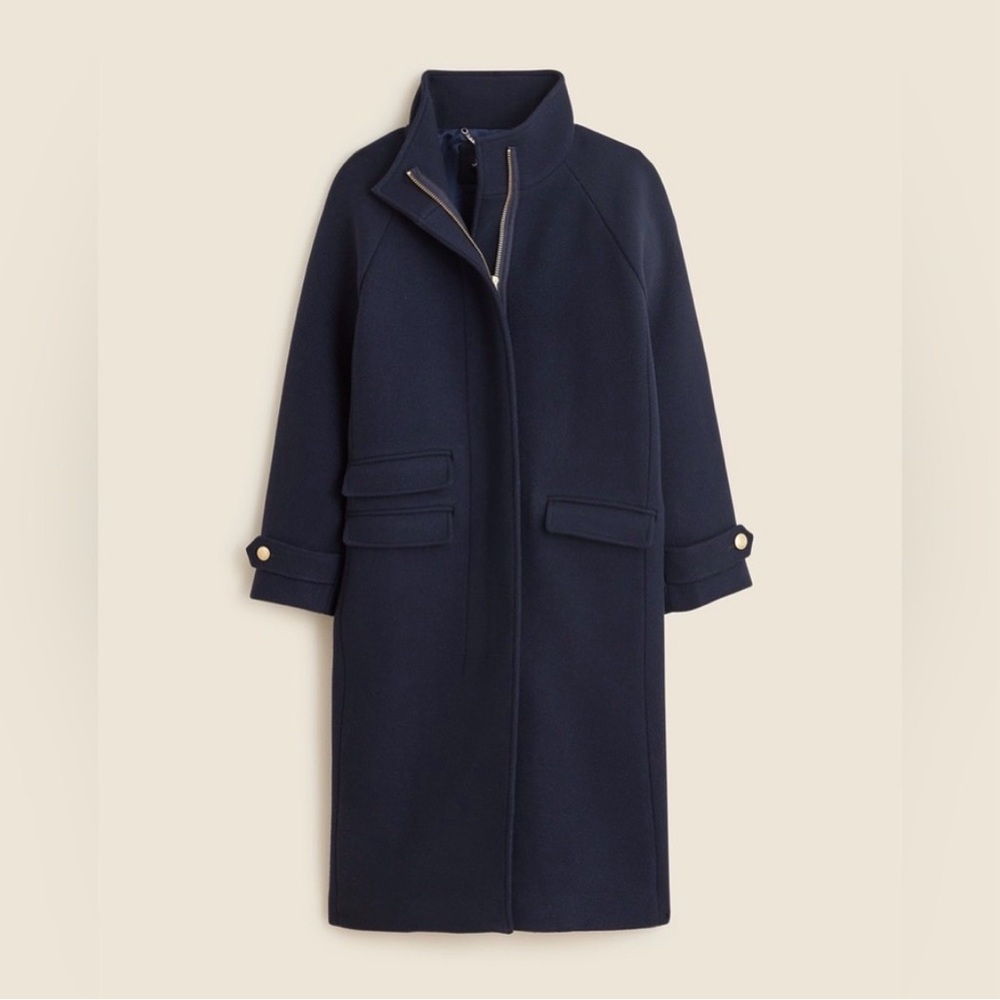 🆕 J.Crew LONG Toscana Coat - NAVY - Sz 12P